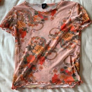 See through orange dragon top